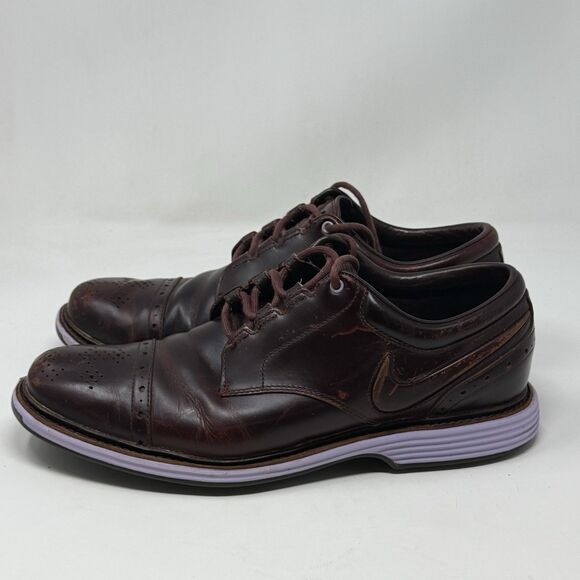 Nike Lunar Clayton Golf Shoes Mens 10.5 Burgundy Leather Spikeless 628535-600 - Picture 2 of 16